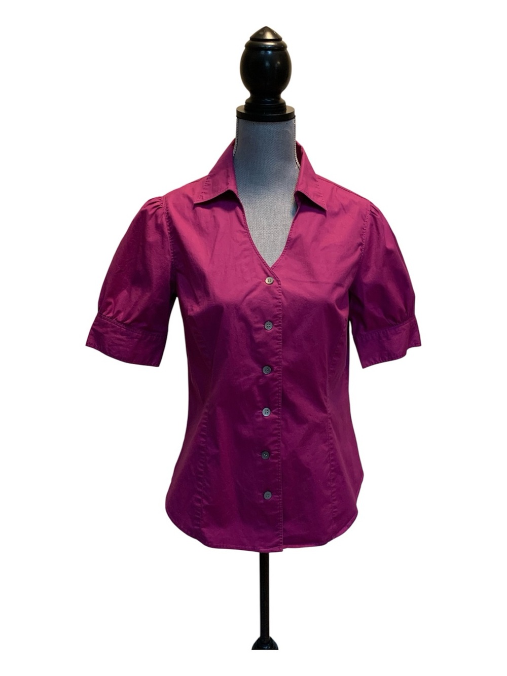 TravelSmith Women's Short-Sleeve Button Front Cotton purple Blouse
